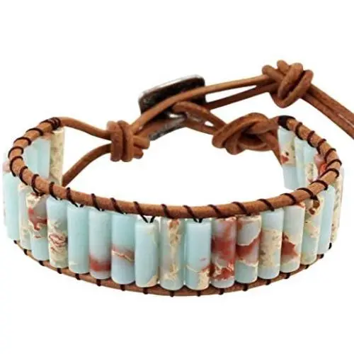 KANGSHUN7 Chakra Bracelets for Women Boho Handmade Natural Jasper Stone Healing Energy Bead Leather Wrap Bracelet Jewelry Collection KANGSHUN7 Chakra Bracelets for Women Boho Handmade Natural Jasper Stone Healing Energy Bead Leather Wrap Bracelet Jewelry Collection
