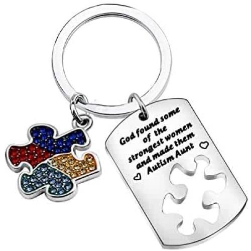 WSNANG Autism Awareness Jewelry Autistic Support Proud Autism Aunt Grandma Gift God Found Some of The Strongest Women and Made Them Autism Aunt/Grandma Keychain