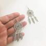 KaFu Woman Retro Silver BOHO Style Metal Dangle Drop Earrings Dream Catcher Statement Feather Dangle Tassels Turquoise Earrings for Women Girls