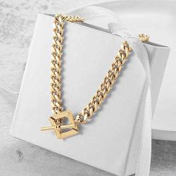 CIUNOFOR Square Toggle Clasp Chain Necklace Chunky Miami Cuban Link for Women Girls 14K Gold Plated Stainless Steel Vintage Curb Chain Necklace