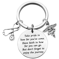 Nurse Practitioner Graduation Gift NP Keychain NP Charm Gift Medical Caduceus Grad Nursing Inspirational Gifts for NP Take Pride in How Far You Have Come