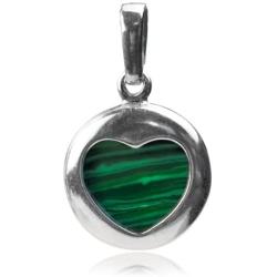 Amber by Graciana Sterling Silver Imitation Malachite Heart Round Earrings Pendant Set Rolo Chain 18 Inches