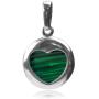 Amber by Graciana Sterling Silver Imitation Malachite Heart Round Earrings Pendant Set Rolo Chain 18 Inches
