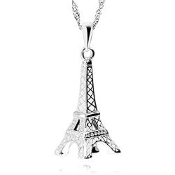 GemsChest Sterling Silver Eiffel Tower Pendant Necklace Paris Jewelry for Women with 18'' Silver Chain