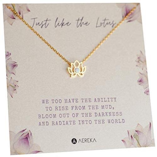 AEREKA Opal Lotus Flower Necklace - Minimal Jewelry for Women - Yoga Meditation Mindfulness Idea