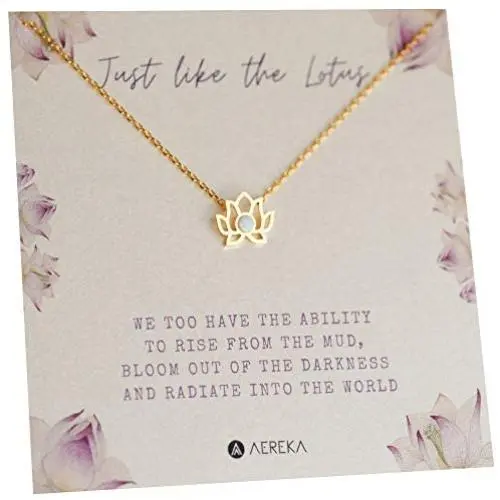 AEREKA Opal Lotus Flower Necklace - Minimal Jewelry for Women - Yoga Meditation Mindfulness Idea AEREKA Opal Lotus Flower Necklace - Minimal Jewelry for Women - Yoga Meditation Mindfulness Idea