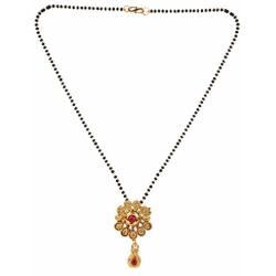 Efulgenz Indian Bollywood Traditional Gold Plated Ruby Emerald/Color CZ Stone Mangalsutra Pendant Necklace Jewelry with Chain for Women