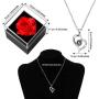 I Love You Necklace 100 Languages Projection Heart Pendant Necklace Crystal Loving Memory Collarbone Necklace with Red Rose Jewelry Storage Box for Valentines Day (Silver)