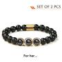 Morchic Natural Hematite Onyx 2 Pcs Energy Beaded Stretch Couples Bracelets, Womens Mens Yoga Prayer Therapy Arthritis Bangle 8mm