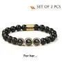 Morchic Natural Hematite Onyx 2 Pcs Energy Beaded Stretch Couples Bracelets, Womens Mens Yoga Prayer Therapy Arthritis Bangle 8mm
