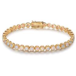 Barzel White Rhodium, Gold & Rose Gold Plated Opal Created Crown Tennis Bracelet