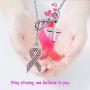POTIY Breast Cancer Awareness Jewelry Pink Ribbon Breast Cancer Y Necklace with Cross Charm Gift for Christian Women Girls