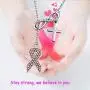 POTIY Breast Cancer Awareness Jewelry Pink Ribbon Breast Cancer Y Necklace with Cross Charm Gift for Christian Women Girls