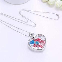 YAZILIND Platinum Plated DIY Dried Flower Heart Lockets Pendant Chain Necklace Jewelry Gift