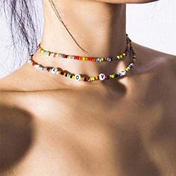 Aetorgc Boho Layered Choker Necklace Chain Love Necklaces Multi Color Beaded Necklace Jewelry for Women and Girls
