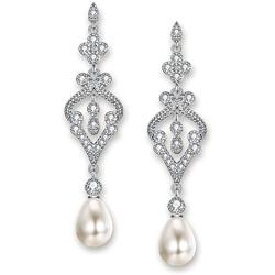 EVER FAITH 925 Sterling Silver CZ Freshwater Cultured Pearl Vintage 1920s Teardrop Chandelier Dangle Wedding Earrings