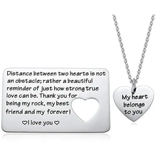 Couple Gifts, 2PCS Long Distance Relationships Gifts - Metal Wallet Card Inserts and Necklace - Matching Jewelry for Women Men Husband Wife Lover Couple Gifts, 2PCS Long Distance Relationships Gifts - Metal Wallet Card Inserts and Necklace - Matching Jewelry for Women Men Husband Wife Lover