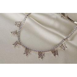 LAVLA Dainty Butterfly Choker Necklace - Gold/Rose Gold/Silver Plated 3mm Bling Iced Out Cubic Zirconia Tennis Chain With Butterfly Charm/Square CZ 14inch+2inch