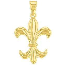 Solid 14K Yellow Gold Simple Fleur de Lis Charm Pendant