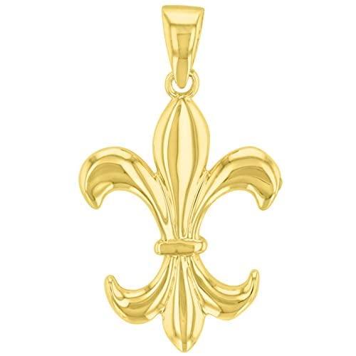 Solid 14K Yellow Gold Simple Fleur de Lis Charm Pendant