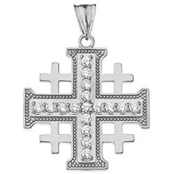 Fine Sterling Silver CZ Jerusalem Cross Pendant
