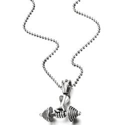 Mens Steel Hand Weight Lifting Barbell Dumbbell Pendant Necklace with 30 inches Ball Chain