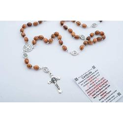 Quality Olive Wood Catholic Prayer & Necklace Rosary, Baptism, First Communion (Wooden Rosary 6 mm Oval Beads), Italian Silver Plated St. Benedict Medal & Crucifix Cross - by Olive Wood Gifts Shop