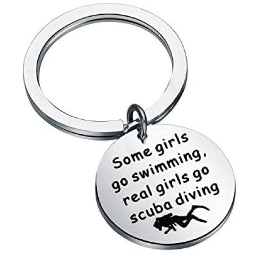 AKTAP Scuba Diving Gift Scuba Diver Underwater Explorer Crew Keychain Real Girls Go Scuba Diving Key Ring for Snorkeler Extreme Sports Jewelry