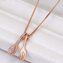 Jude Jewelers Silver Rose Gold Fork and Spoon Pendant Cocktail Party Evening Dinner Pendant Necklace