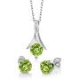 Gem Stone King 925 Sterling Silver Green Peridot Pendant and Earrings Set 3.00 Ct Round Gemstone Birthstone For Women with 18 Inch Chain