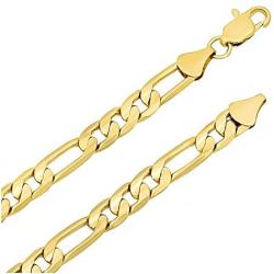 The Bling Factory 6.8mm 14k Yellow Gold Plated Flat Figaro Chain Necklace