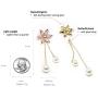 Crystal Flower Pearl Dangle Drop Earrings Jewelry 925 Sterling Silver Earring Post Gift For Women Girls