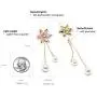 Crystal Flower Pearl Dangle Drop Earrings Jewelry 925 Sterling Silver Earring Post Gift For Women Girls