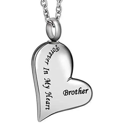ATOP Forever in My Heart Brother Pendant Jewelry Urn Necklace for Ashes,Carved Locket Stainless Steel Keepsake Waterproof Memorial Pendant for Love,with Tool