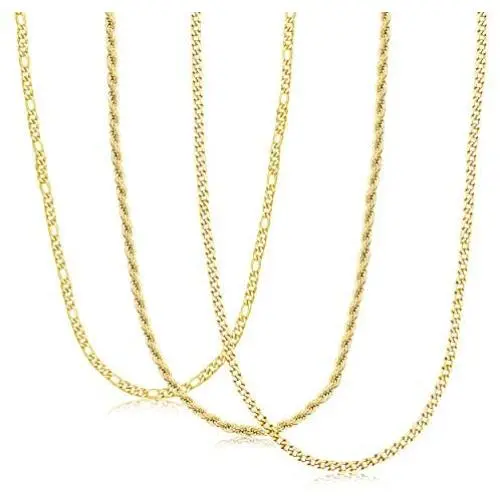 Florideco 3 Pcs 4MM Gold Plated Stainless Steel Chain for Men Women Figaro Twist Link Chain Curb Chain Necklace Set 18-30 Inchs Florideco 3 Pcs 4MM Gold Plated Stainless Steel Chain for Men Women Figaro Twist Link Chain Curb Chain Necklace Set 18-30 Inchs