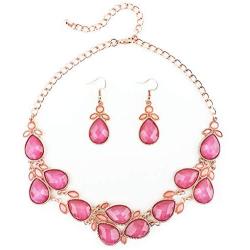 Firstmeet Shiny Resin Drill Collar Necklace with Earrings