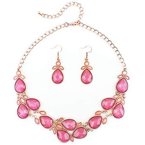 Firstmeet Shiny Resin Drill Collar Necklace with Earrings