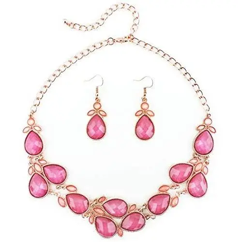 Firstmeet Shiny Resin Drill Collar Necklace with Earrings Firstmeet Shiny Resin Drill Collar Necklace with Earrings