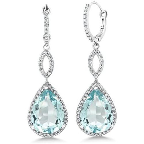 Gem Stone King 925 Sterling Silver Long Drop Dangle Elegant Wedding Bridal Chandelier Teardrop Earrings For Women (2 Inch Pear Shape 16X12MM, 20.00 Cttw)