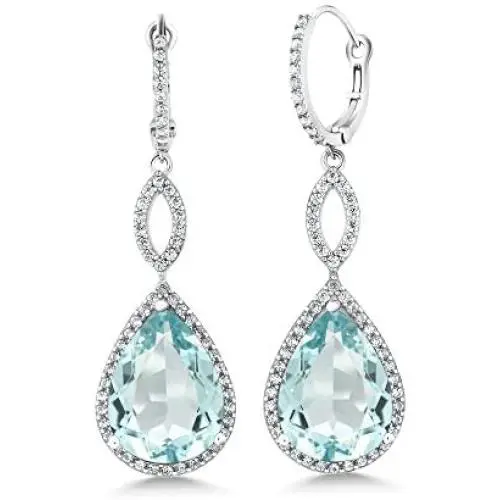 Gem Stone King 925 Sterling Silver Long Drop Dangle Elegant Wedding Bridal Chandelier Teardrop Earrings For Women (2 Inch Pear Shape 16X12MM, 20.00 Cttw) Gem Stone King 925 Sterling Silver Long Drop Dangle Elegant Wedding Bridal Chandelier Teardrop Earrings For Women (2 Inch Pear Shape 16X12MM, 20.00 Cttw)