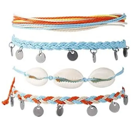 ISWAKI 4 Pcs Ankle Bracelets Braided Shell Feet Rope Coin Adjustable String Boho Bohemia Anklets Foot Cord Beach Jewelry for Women Girls ISWAKI 4 Pcs Ankle Bracelets Braided Shell Feet Rope Coin Adjustable String Boho Bohemia Anklets Foot Cord Beach Jewelry for Women Girls