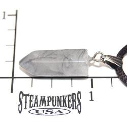 Steampunkers USA Hexagon World - 22mm Bullet Point Rare Smoky Quartz Clear Grey White - 20-22 Inch Adjustable Black Cord – Crystal Gemstone Collectibles Carved Necklace Handmade Charm