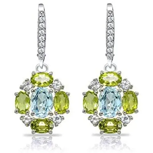 Sterling Silver Simulated or Genuine Gemstones Oval Leverback Earrings with White Topaz Accents Sterling Silver Simulated or Genuine Gemstones Oval Leverback Earrings with White Topaz Accents