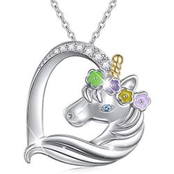 Unicorn Necklace Sterling Silver Forever Love Unicorn in Heart Pendant Necklace for Women Girlfriend Daughter Gift