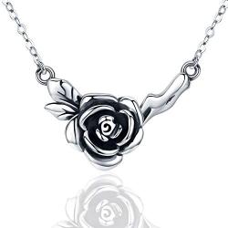 JUSTKIDSTOY I Love You Forever Rose Flower Necklace S925 Sterling Silver Flower Heart Rose Jewelry Gifts for Women Girlfriend Birthday Mothers Day