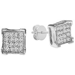 Dazzlingrock Collection 0.06 Carat (ctw) White Diamond V Prong Square Mens Hip Hop Iced Stud Earrings, Available in Metal 10K/14K/18K Gold & 925 Sterling Silver