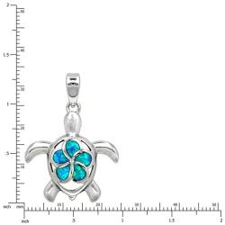 Honolulu Jewelry Company Sterling Silver Turtle Necklace Pendant with Simulated Blue Opal Flower 18'' Box Chain