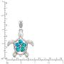 Honolulu Jewelry Company Sterling Silver Turtle Necklace Pendant with Simulated Blue Opal Flower 18'' Box Chain