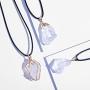 JUNHAN Natural Rock Quartz Pendant Necklace for Women Tumbled Raw Irregular Crystal Wrapped Gold Wire Chakra Gemstone Jewelry with 2 Different Chains