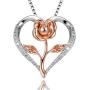 Klurent Rose Necklace for Women, Rose Gold Flower Silver Heart Pendant with 5A Cubic Zirconia Necklace Gift For Mothers Day Valentines Day Thanksgiving Christmas, New Year.